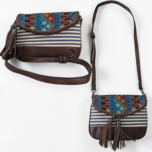 MMS Aztec Tribal Stripe Canvas Crossbody Boho Tassel Bag